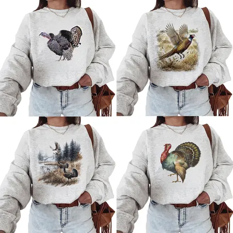 Women's Turkey Retro Animal Lover Hunting Hoodie - Vintage Fall Fitted Casual Cotton Garment with Retro Vibe - Unisex-Inspired Sweatshirt