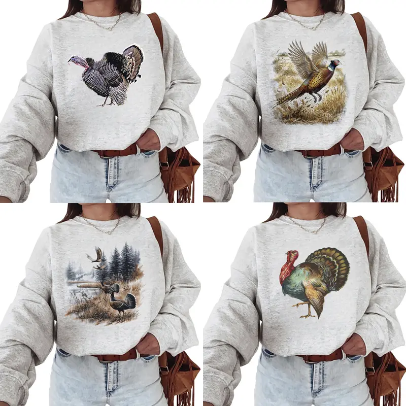 Women's Turkey Retro Animal Lover Hunting Hoodie - Vintage Fall Fitted Casual Cotton Garment with Retro Vibe - Unisex-Inspired Sweatshirt