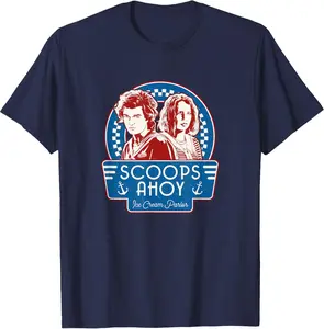 Stranger Things Scoops Ahoy Steve Robin Chest Retro Poster T-Shirt Unisex T-Shirt, Full Color