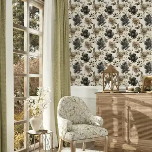 Deep Color Vintage Floral Self-Adhesive Wall Paper, Waterproof Vinyl Wallpaper, Peel and Stick, Home Decor, Living Room Bedroom Kitchen