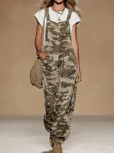 New American Style Spring Summer Loose Strap Camouflage Pants Overalls, Casual Wide Leg Type, Lazy Relaxed Wind Daily Wear Everyday, Comfortable and Stylish