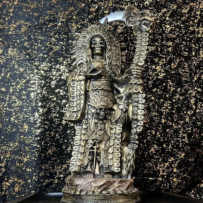 Consecrated 16.5in Gold Aztec Santa Muerte Protection Statue
