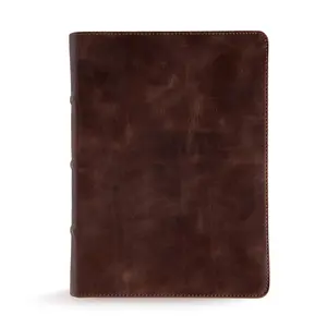 Study Bible, Brown Genuine Leather, Red Letter, Study Notes and Commentary, Illustrations, Articles, Word Studies, Outlines, Timelines, Easy-to-Read Bible Serif Type