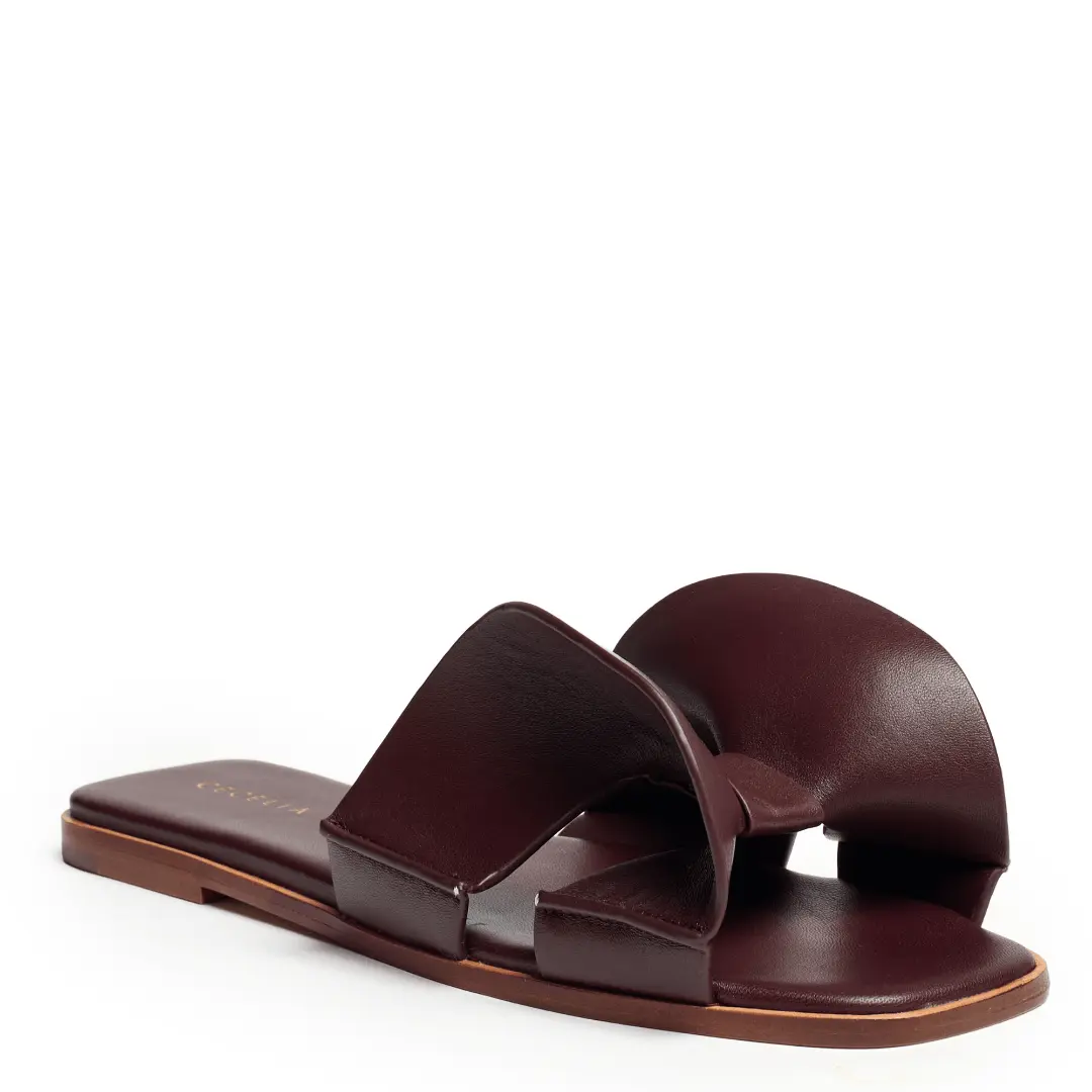 WENDY - BURGUNDY LEATHER FLAT SANDAL