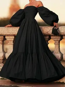 Women's Off-Shoulder Long Dress, Chic Elegant Party Gown, Pure Color Formal Evening Wear, Bridal Bridesmaid Dress, Stylish Event Attire