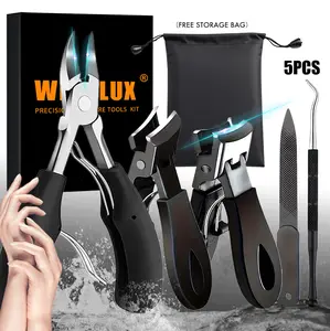 5pcs Toenail Clippers for Seniors Thick Toenails, Slanted Curved Ingrown Toe Nail Clippers for Men Angled Head Large Toe Nail Clippers with Catcher Wide Opening Thick Nails Nail Cutter Gifts for Men Women