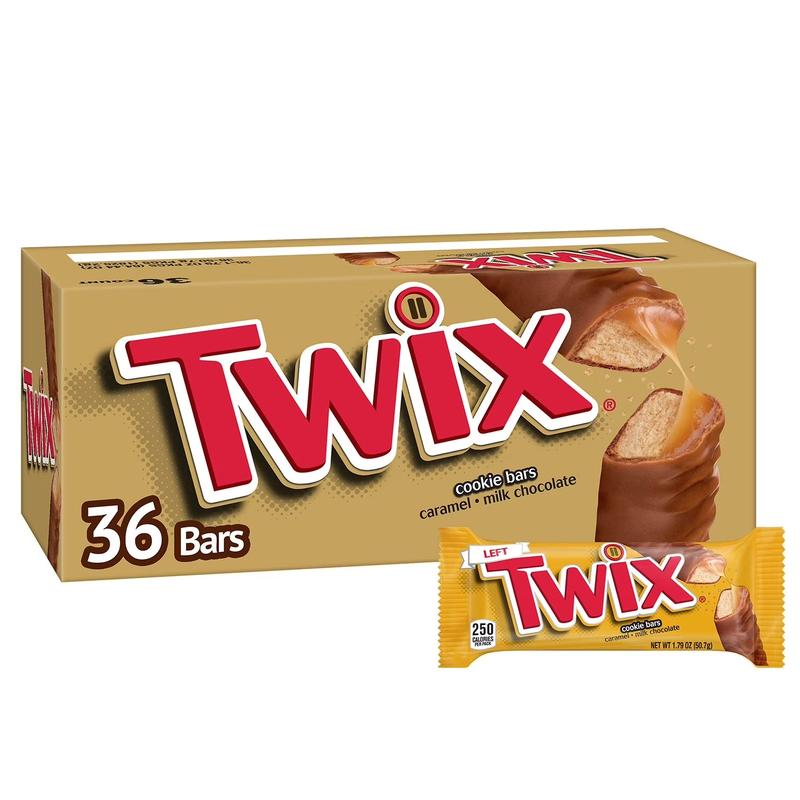 Twix Caramel Cookie Chocolate Candy Bars Full Size 1.79 oz 36 pk Individually Wrapped Snack for On-the-Go Enjoyment Bonbon Sweet
