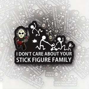 1PC Jason + Chainsaw + Stick Figure Family + Playful Text Horror Funny Sticker, Car Decals, Car Stickers, For Car Doors, Dark funny elements + anti-routine text decor