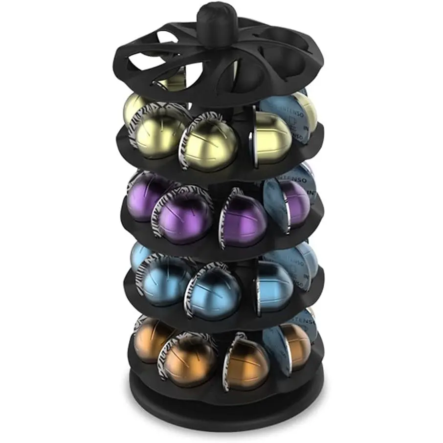 Rotary Coffee Pod Capsules Carousel Holder Organizer Compatible with 40  Vertuoline Capsules (Black)