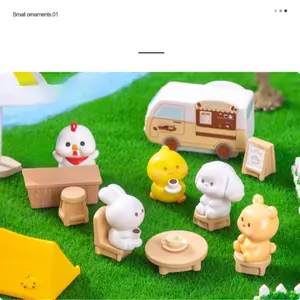 Creative 10-Piece Set Cute Coffee Car Camping Animal Figurines Dollhouse Miniature Scene DIY Decoration Accessories