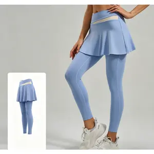 Soyun 2-in-1 Sports Leggings, High Waist Sports Skirted Leggings For Running Tennis Golf, Women's Activewear Fitness Yoga Pants With Skirt Women Fake Two Pieces Sport Legging Gym Push Up Patchwork Crossover High Waist Tight Pants