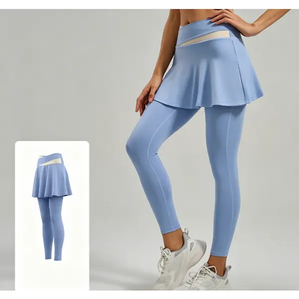 Soyun 2-in-1 Sports Leggings, High Waist Sports Skirted Leggings For Running Tennis Golf, Women's Activewear Fitness Yoga Pants With Skirt Women Fake Two Pieces Sport Legging Gym Push Up Patchwork Crossover High Waist Tight Pants