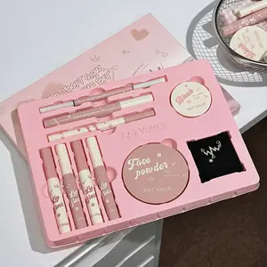 Powder Mist Soft Glow Cosmetic Makeup Set Lip Kit, Full Makeup Kit with Necklace, Perfect Gift for Girls, Birthday and Valentine's Day Presents