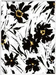 Midnight Bloom Polyester Fabric Floral Pattern Abstract Flowers Glowing Centers Brushstroke Design Sewing Quilting Craft Bold Print Dynamic Litlook