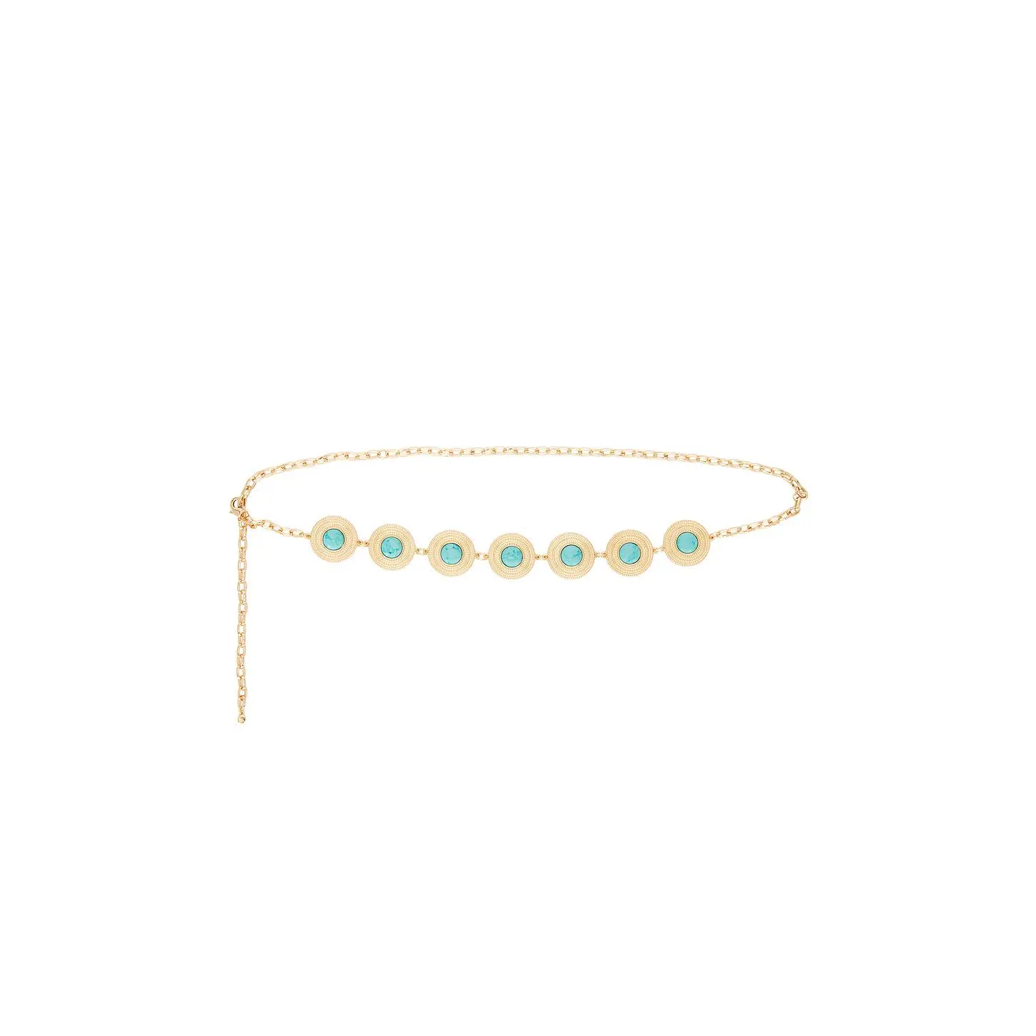 Ettika Turquoise Medallion Belt in Gold & Turquoise Gols & Turquoise