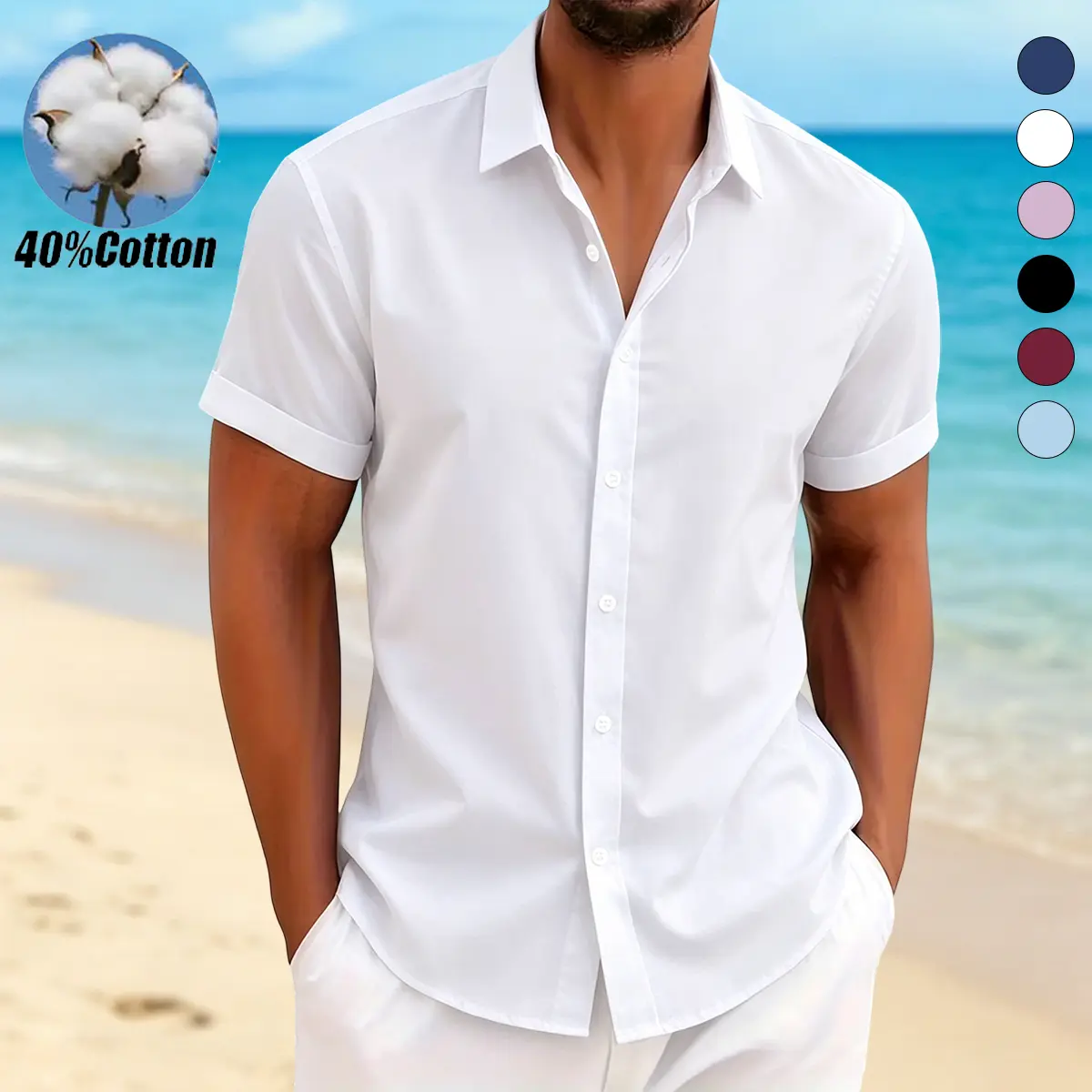 Men’s summer casual sporty outdoor short-sleeve button cardigan top, suitable for vacations, travel, outings, beach, and party occasions