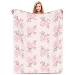 Throw Blanket Rosa Beaux Micro Pink & White Fleece Blanket,Baby blankets and adult blankets Fashionable Portable Soft Cozy Blanket, Four Sizes for Sofa Bed Travel, Ideal Gift for Thanksgiving Valentine Christmas Birthday birthday gift