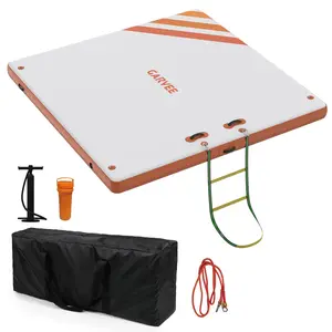 Garvee Inflatable Floating Platform, with Rope Ladder, Non-Slip Surface, for Pool, Beach, Ocean (Orange, 3 x 1.8 m)