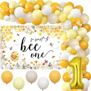 Bee Theme 1st Birthday Balloon Garland Kit Yellow White Decor with Number 1 Foil