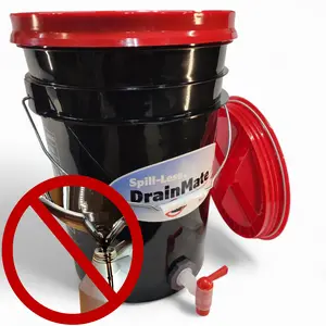 Spill-Less DrainMate 24 Quart Oil Drain Pan / Oil Drain Container, Sealed Lid for Easy Transport, On-Off Spigot for Precise Fluid Transfer, Made in USA