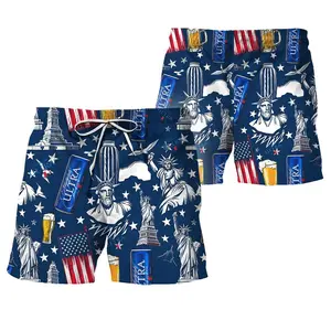 Michelob Ultra Liberties All Over Print Pattern Unisex Hawaiian Short Swim Trunks for Men, 4Th of July Shorts, Independence Day, Father's Day Aloha Dad Gift for Him Trendy Casual Drinking Party Shorts, Surfing Beach Shorts Swimwear