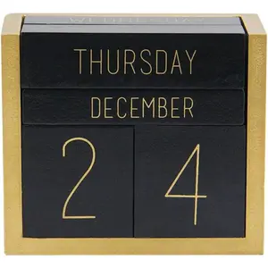 Wooden Perpetual Calendar, Wooden Block Daily Calendar Office Desk Accessories (Black)