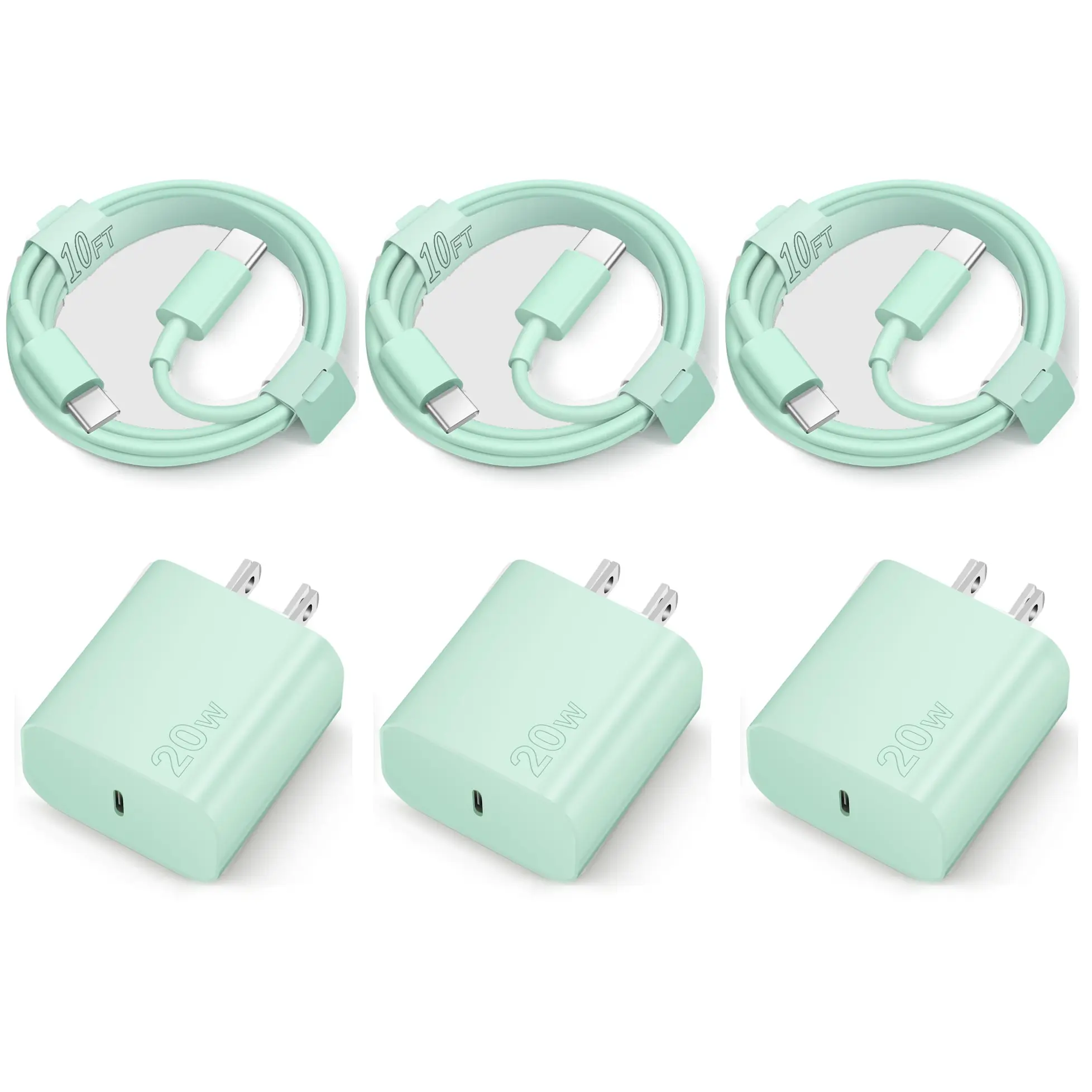 iPhone 16 15 Charger Fast Charging Type C Chargers USB C Charger Block i Phone 16 Chargers with 3 Pack 10FT Cable for iPhone 16/16 Plus/16 Pro/16 Pro Max/iPhone 15/15 Pro Max/Samsung(Green)