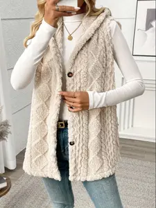 Women's Solid Color Sleeveless Short Hooded Woven Puffer Jacket Vests, Fall Winter New Arrival, Casual Loose Fit Outerwear, Ladies Fashion Coat