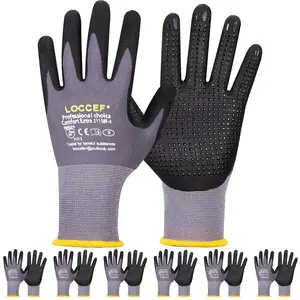 LOCCEF Work Gloves - 6 Pairs Ultrathin Design MicroFoam Nitrile Coated, Seamless Knit Nylon for Durability, Palm Dots for Tacky Grip, Water Repellent Breathable Sports Gloves for Lifting