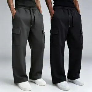 Men’s loose cargo sweatpants, 2-pack; multi-pack casual drawstring pants with cargo pockets; versatile street-style long pants suitable for everyday and outdoor wear.