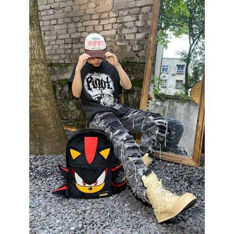 Sonic Shadow Black Fur Backpack Casual Bag Trendy Schoolbag