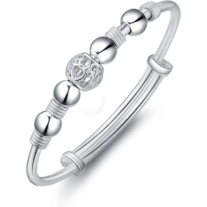Silvery Bead Spinner Bangle Bracelet Women Anxiety Freely Unzip Tools Open Adjustable Inspirations Jewelry Gift