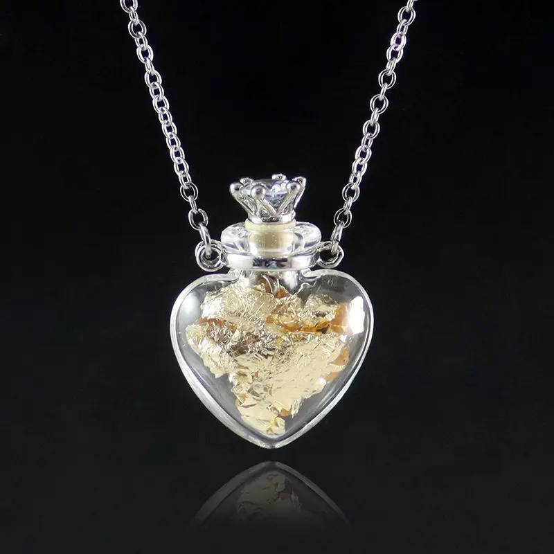 Transparent heart shaped glass necklace