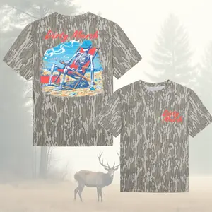 Dirty Marsh  Skelly On Da Beach Tee Mossy Oak Bottomland Camo Cotton T Shirt, Blank Mossy Oak Men’s Camo Hunting Tee, Lightweight Outdoor Shirt | Deer Forest Graphic T-Shirt for Men, Gift for Fan, Father's Day, Mother's Day