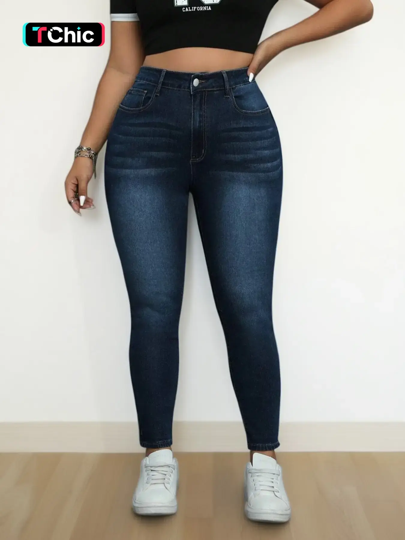 Plus Size High Stretch Women's Jeans, Elastic Fabric, Slim Fit, Casual Fashion, Daily Wear, All Seasons Ladies Plus Size Denim Jeans