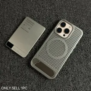 2026 New Luxury Honeycomb Mesh Breathable Heat Dissipation Phone Case with Invisible Kickstand for iPhone 17 Pro Max 17 16 Pro Max 16 15 Pro Max 15 14 Pro Max 14 13 Pro Max 13, Hard PC, Shockproof, Anti-Drop, Anti-Scratch, Slim Lightweight, Protection