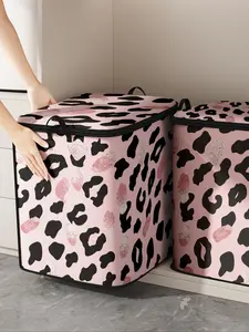 Colorful Leopard Pattern Clothes High Capacity Storage Bag, Large Capacity Clothes Storage Box, Foldable Clothes Organizer with Zipper for Home Bedroom, Space Saving Bags