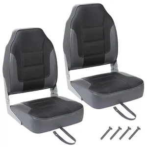 Dark Gray 2 Pack Folding Boat Seats, High Back Jon Boat Seat, Bass Boat Seat with Thickened Sponge Padding, Hinge & Fold-Down Design for Fishing Sightseeing Boats, Speedboat, Canoe