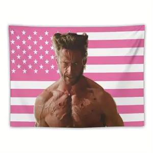 Hugh Jackman American Flag Wall Hanging Tapestry - Patriotic Superhero Decor with Bold Stars & Stripes Design, Horizontal Wall Art