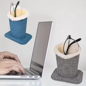 [1/2pcs Plush Glasses Holder] 1/2pcs Plush Lined Glasses Holder - Premium Glasses Holder Box Glasses Holder Stand Plush Lined Bedside Glasses Case Table Bedside Table