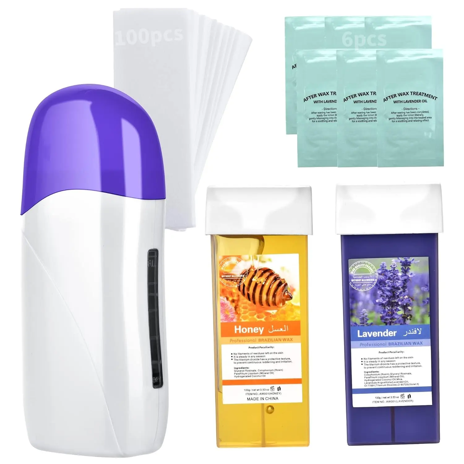 Roll on Wax Warmer Kit Portable Home Waxing Kit with Honey & Lavender Wax 40W High-Power Blue Roll On Wax Warmer for Hair Removal Men Women Body Care Lightweight Bright Natural Ingredients