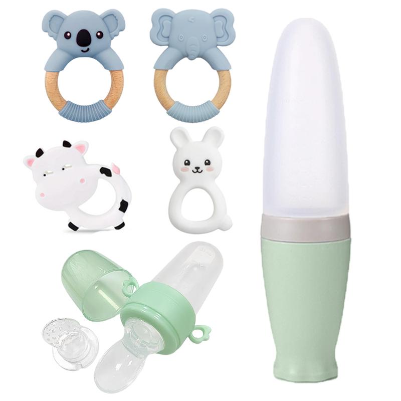MomMed Food Feeder & Teether Set, Silicone Baby Food Dispensing Spoon ...
