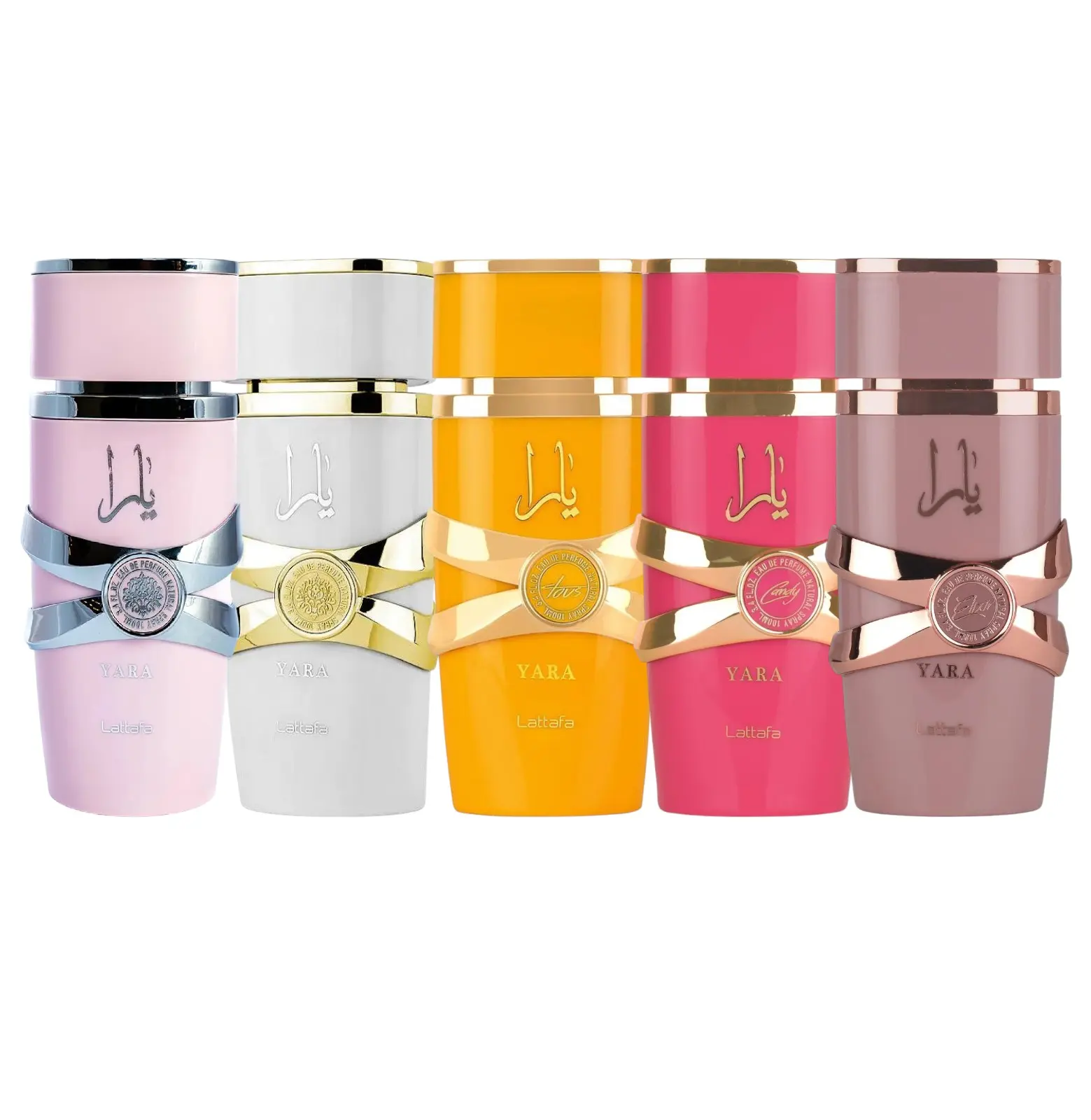 (5pc Bundle Pack) Yara + Yara Moi + Yara Tous + Yara Candy + Yara Elixir by Lataffa EDP Spray,3.4oz