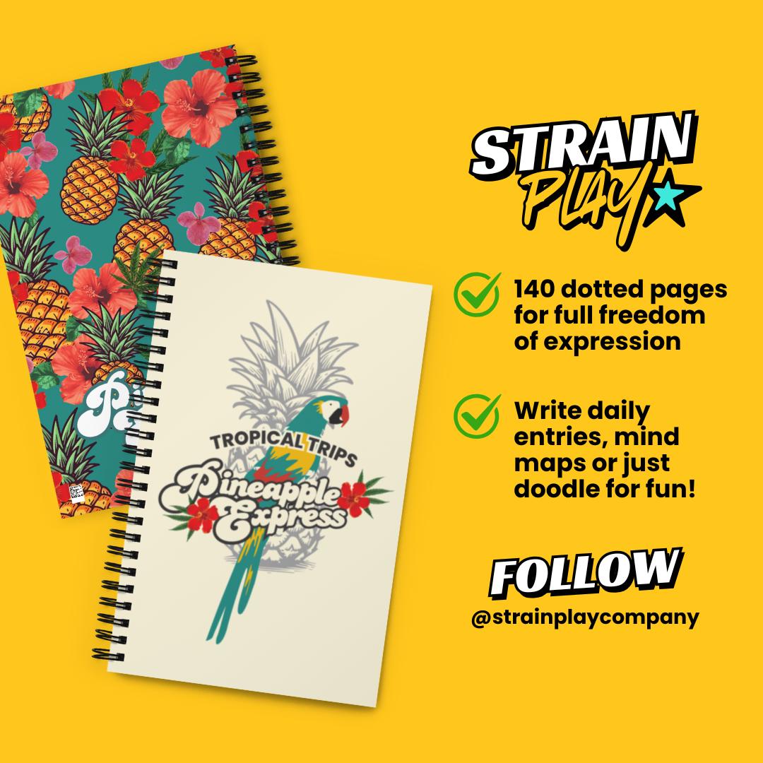 Pineapple Express Tropical Trips Spiral notebook Cannabis Themed Novelty Gifts blank dotted journals bullet  journals