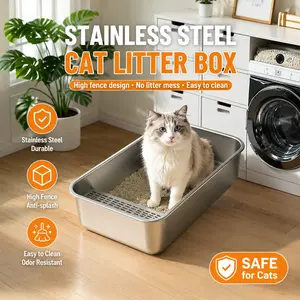 Hot-selling stainless steel cat litter box! Top-down semi-enclosed design, splash-proof and with a large capacity