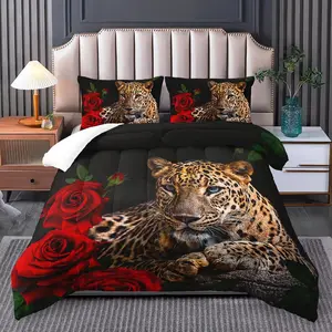 Leopard & Print Comforter Set - Twin Size, Rose & Red Bedding Sets