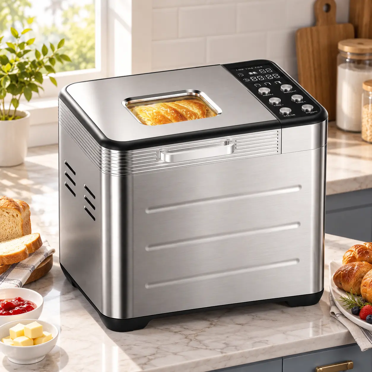 Bread Maker Machine - 20-in-1 Automatic Stainless Steel Bread Machine with 3 Loaf Sizes, 12-Hour Delay Timer, 600W 360° Circulation Baking, Includes Bread Pan & Accessories (Black/Silver)