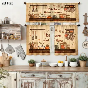 3pcs 2D Flat, 2D Flat. 3pcs Set Kitchen Is the Heart of the Home Curtain Set Autumn Kitchen Decor Kitchen Decoration, High-quality Curtains Kitchen Curtains., 2D Flat