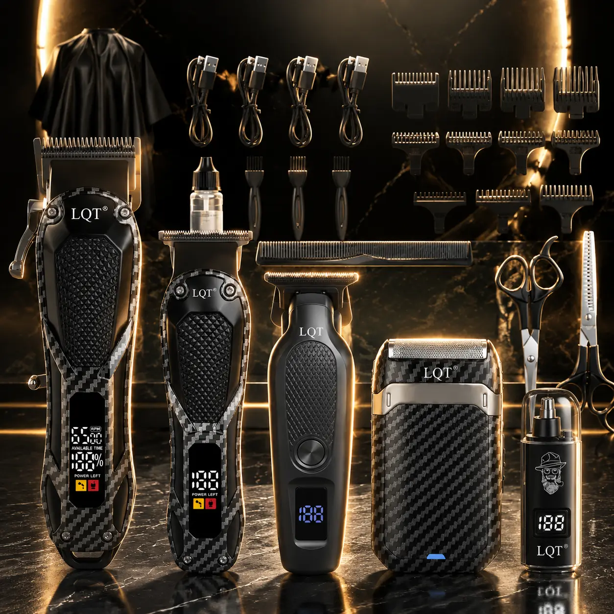 LQT 5-in-1 Cordless Beard Trimmer for Men - Adjustable Hair Clipper Grooming Kit with Stainless Steel Blades, Rechargeable ABS Body, LED Display, Beard Style Tool, Men's Personal Gadgets, Cool Gifts for Guys, Unique Gifts, Men's Stuff