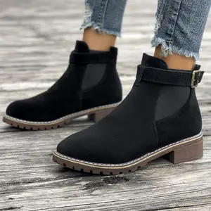 Women's Solid Color Waterproof  Boots 2025 New Style Fashionable Round Toe Non-slip Lightweight Black Walking Shoes Casual for Women & Girls
